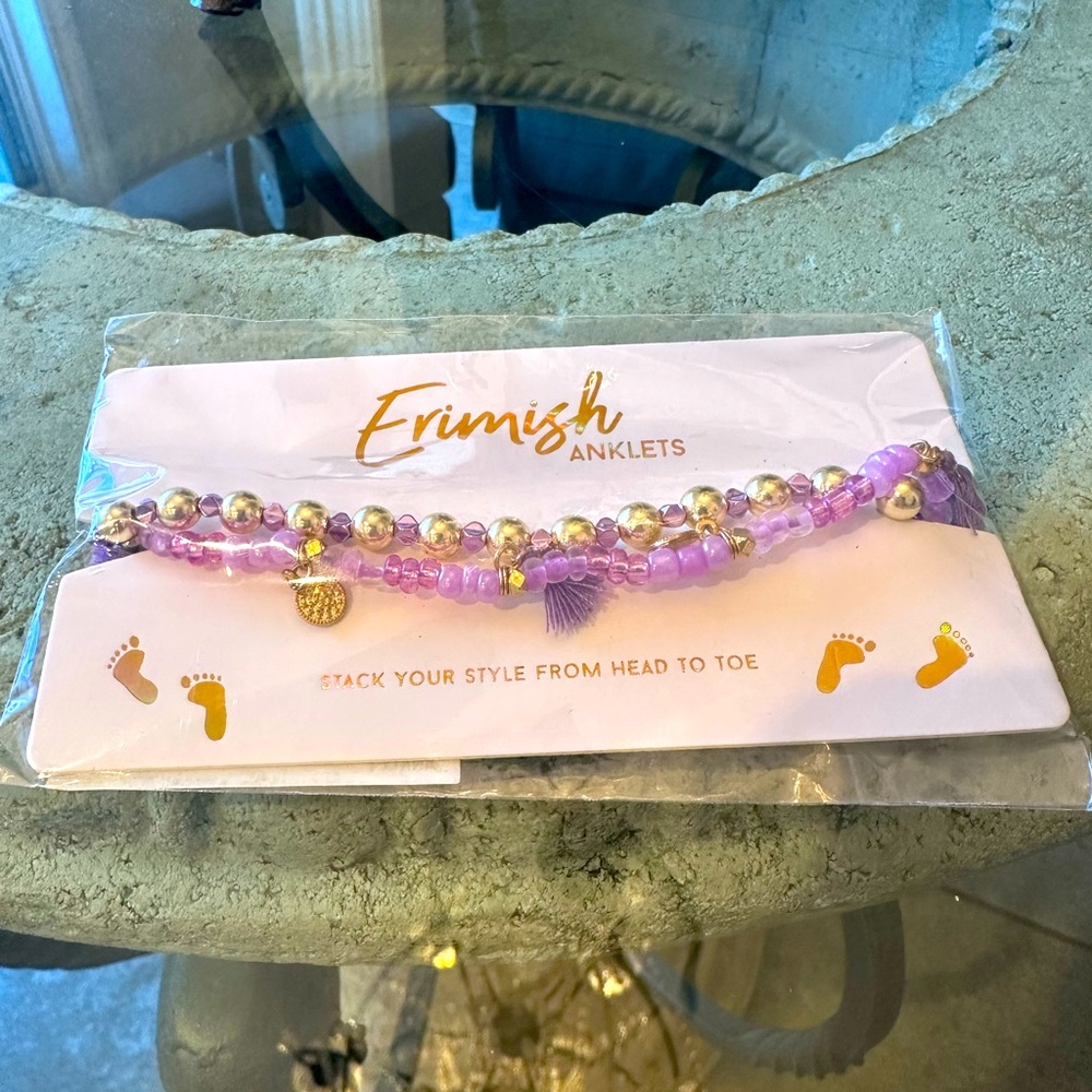 $25 New in Bag Erimish Crystal Pave Beads Anklet Lavender